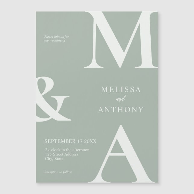 Modern Minimalist Sage Green Wedding Magnetic Invitation (Front)
