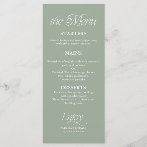 Modern Minimalist Sage Green Wedding Menu