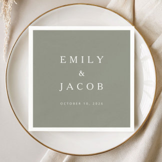 Modern Minimalist Sage Green Wedding Napkins