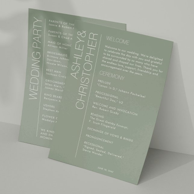 Modern Minimalist Sage Green Wedding Program (Creator Uploaded)