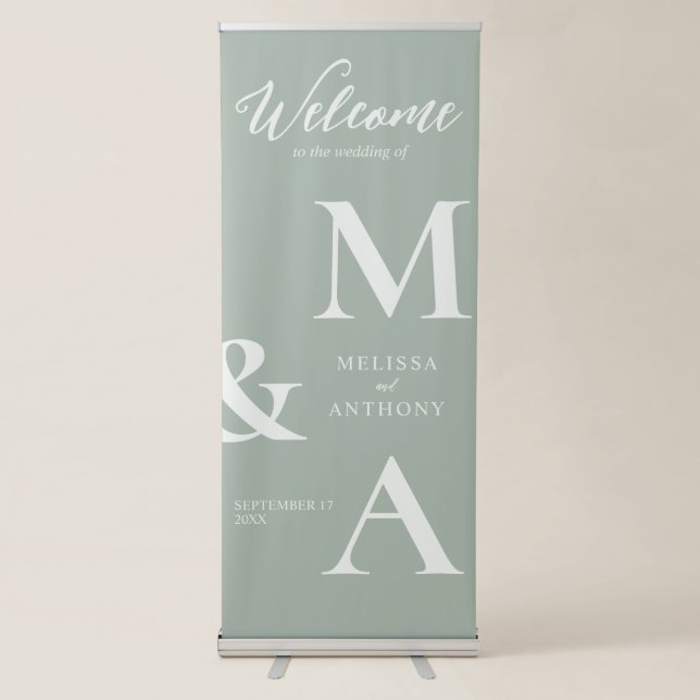 Modern Minimalist Sage Green Wedding Retractable Banner (Front)