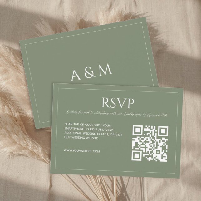 Modern minimalist sage green wedding  RSVP card (Creator Uploaded)