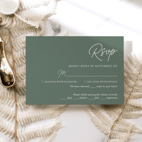 Modern Minimalist Sage Green Wedding RSVP Card