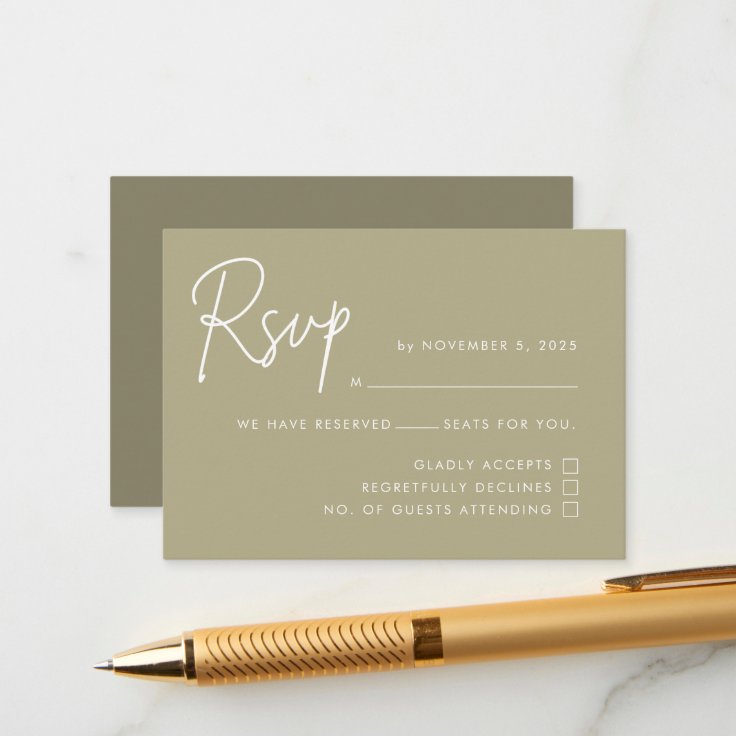 Modern Minimalist Sage Green Wedding Rsvp Enclosure Card Zazzle