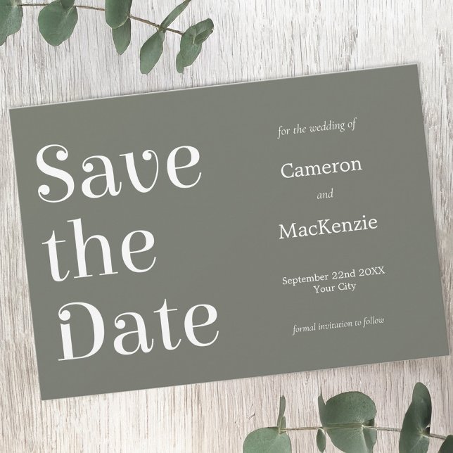 Modern Minimalist Sage Green Wedding Save the Date (Sage green minimalist modern typography Save the Date wedding invitation)