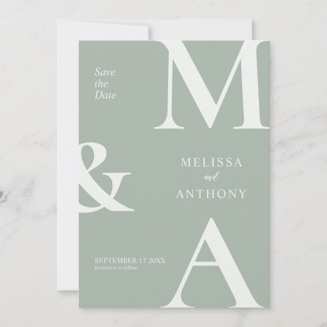 Modern Minimalist Sage Green Wedding Save the Date (Front)