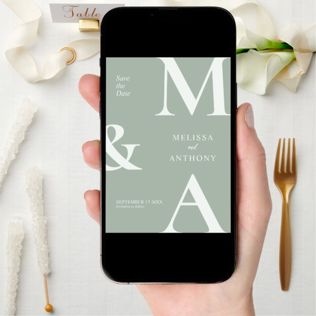 Modern Minimalist Sage Green Wedding Save the Date (Front Digital)