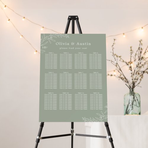 Modern Minimalist Sage Green Wedding Seating Chart Foam Board
