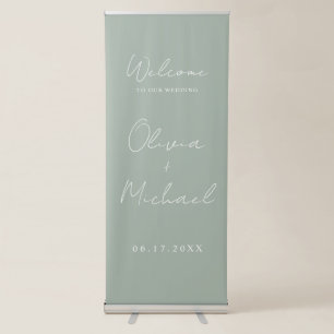Modern Minimalist Sage Green Wedding Welcome Retractable Banner