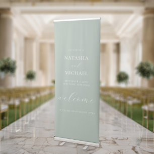 Modern Minimalist Sage Green Wedding Welcome Retractable Banner
