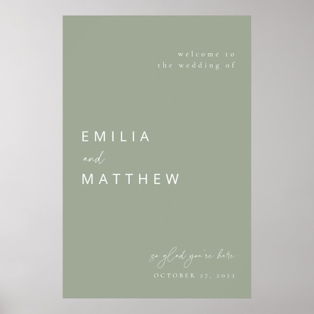 Modern Minimalist Sage Green Wedding Welcome Sign (Front)
