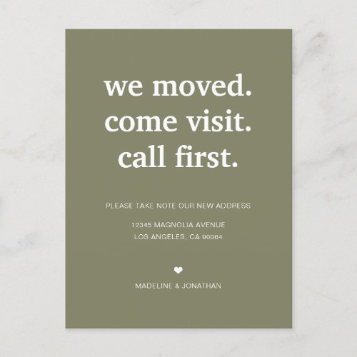 Modern Minimalist Sage Green Weve Moved Moving Announcement Postcard
