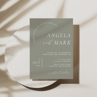 Modern Minimalist Sage Green & White Wedding Invitation