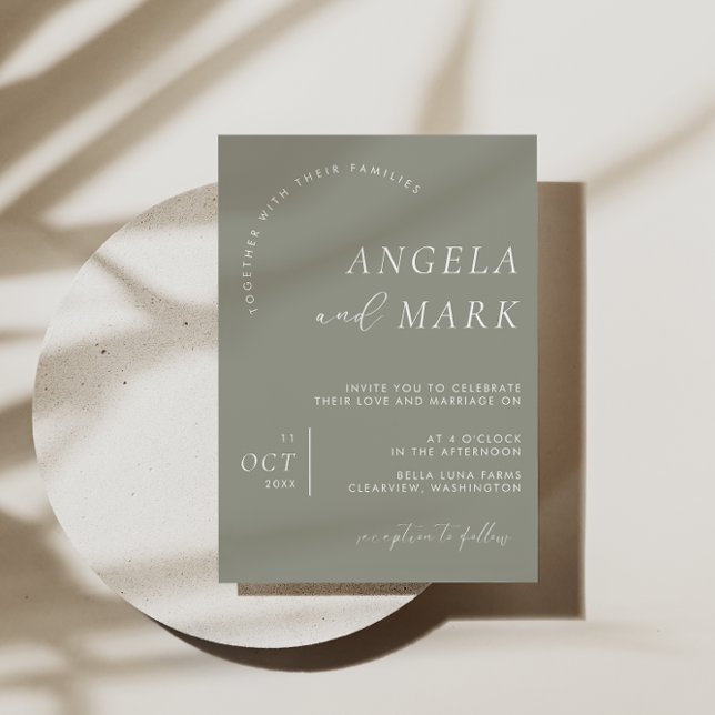 Modern Minimalist Sage Green & White Wedding Invitation (Creator Uploaded)