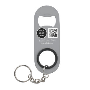 Modern Minimalist Sage Grey Custom logo QR Code Keychain Bottle Opener