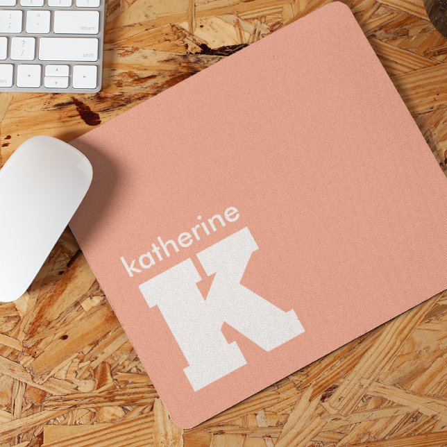 Modern Minimalist Salmon Pink Monogram Initial Mouse Pad (Creator Uploaded)