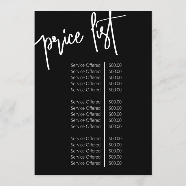 Modern Minimalist Salon Logo Price List Service Menu (Front)