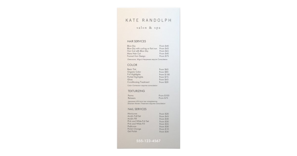 Modern Minimalist Salon Price List Service Menu Zazzle Com