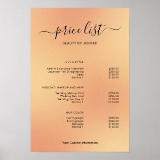 Modern Minimalist Salon Price List Sign for Beauty