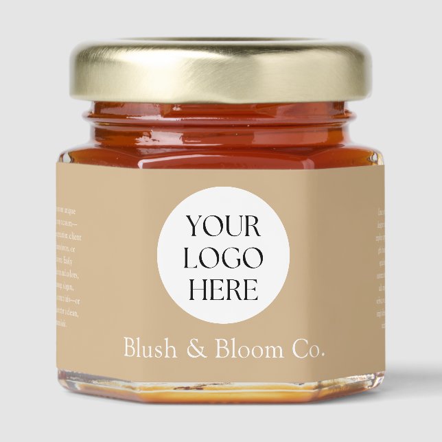 Modern Minimalist Sand Beige Business Your Logo  Honey Jar Favors (Front)