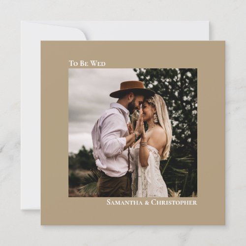 Modern Minimalist Sandy Tan Square Photo Wedding Invitation