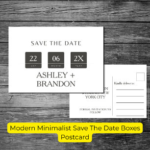 Modern Minimalist Save The Date Boxes Postcard