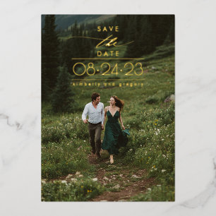 Modern Minimalist Save the Date Vertical Photo Foil Invitation