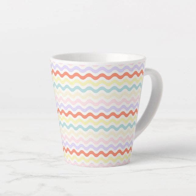 Modern Minimalist Scalloped Pastel Waves Linear Latte Mug (Right Angle)