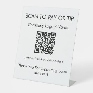 Modern Minimalist Scan to Pay Tip Business Pedestal Sign