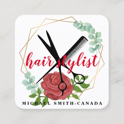 Modern Minimalist Scissors Branding Hair Stylist S Square Business Card