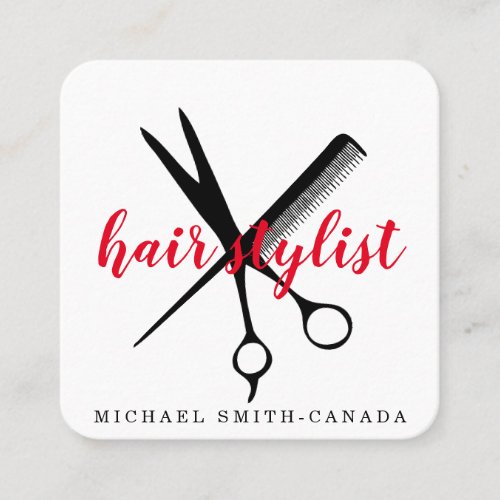 Modern Minimalist Scissors Branding Hair Stylist Square Business Card