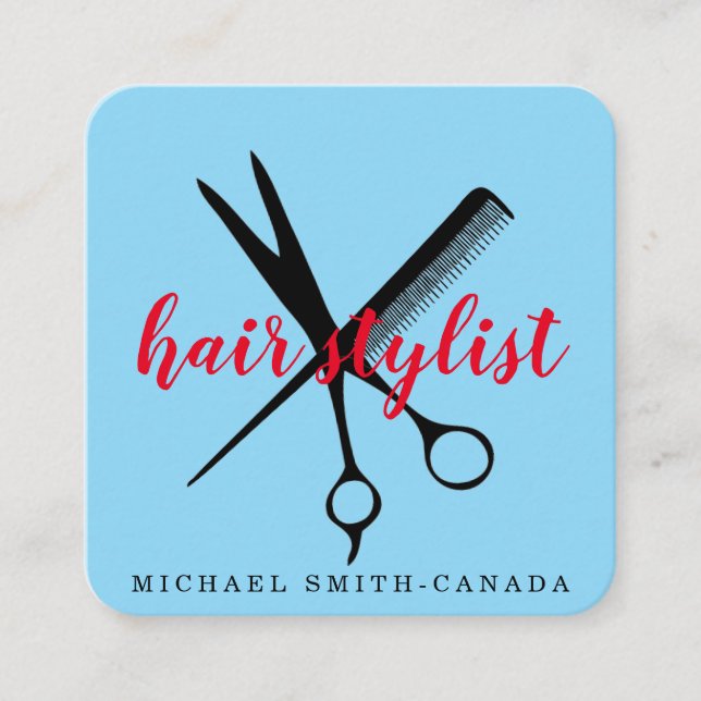 Modern Minimalist Scissors Branding Hair Stylist Square Business Card (Front)