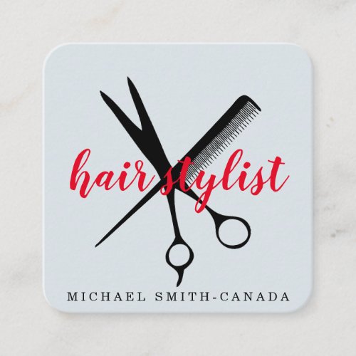 Modern Minimalist Scissors Branding Hair Stylist Square Business Card
