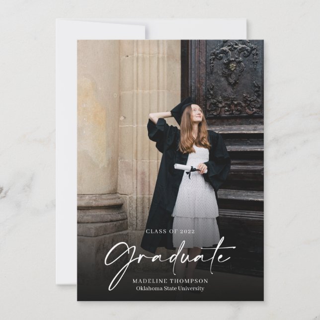 Modern Minimalist Script 2 Photo Graduation Announcement (Front)