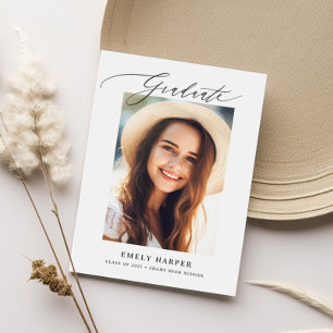 Modern Minimalist Script 2 Photo Graduation Party Invitation