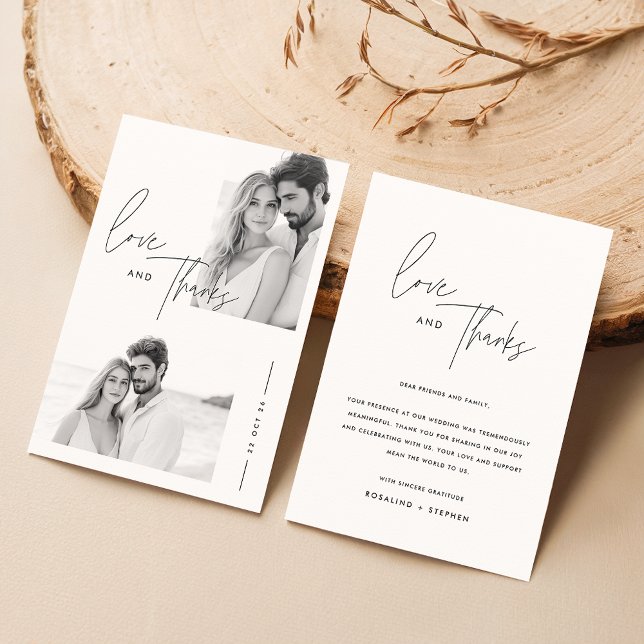Modern Minimalist Script 2 Photo Wedding Thank You Card (Creator Uploaded)