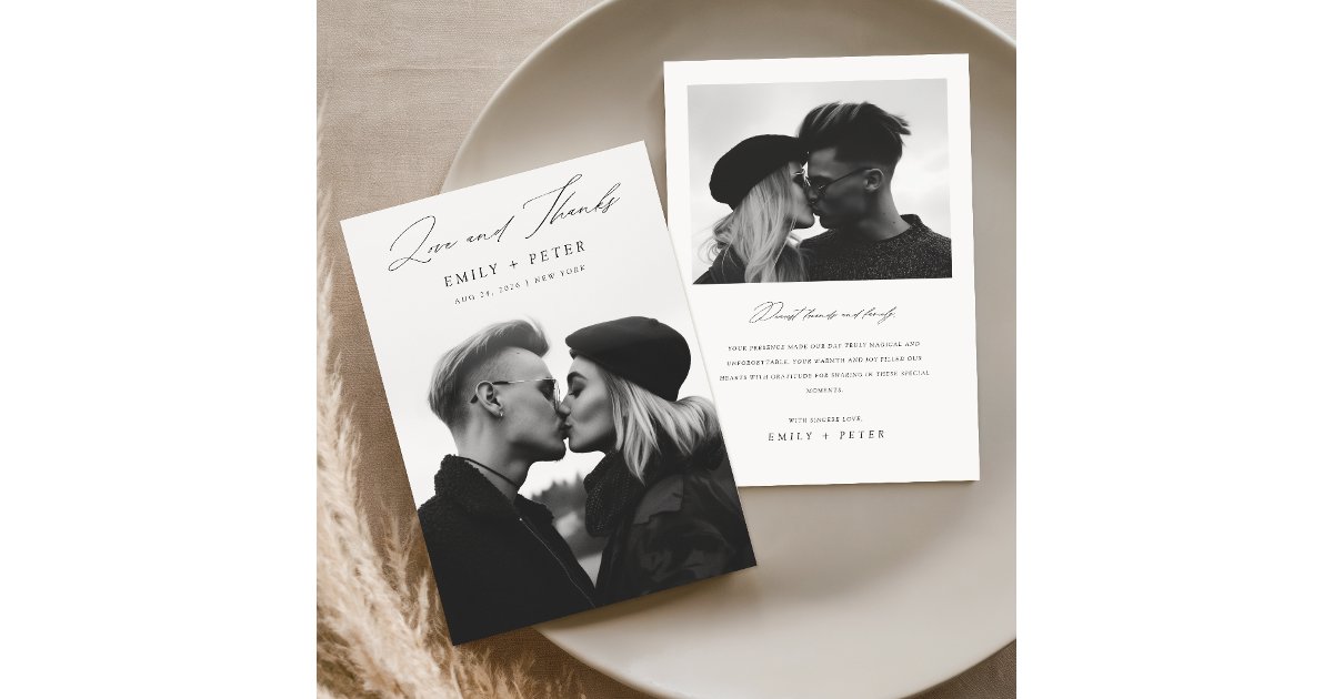Modern Minimalist Script 2 Photo Wedding Thank You Card | Zazzle