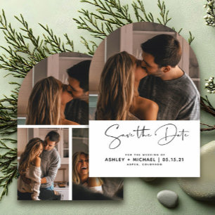 Modern Minimalist Script 4 Photo Arch Wedding Save The Date