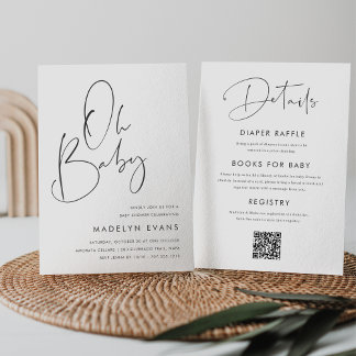 Modern Minimalist Script All in One Baby Shower Invitation