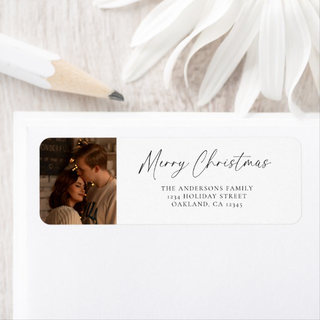 Modern Minimalist Script and Photo Merry Christmas Label (Insitu)