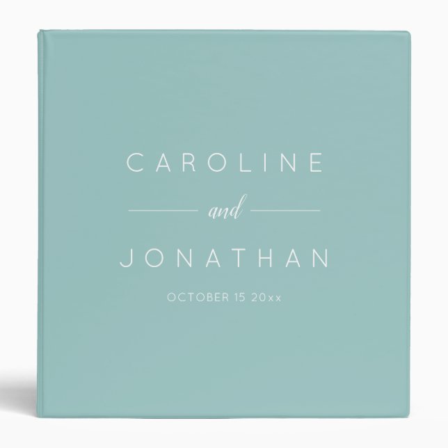 Modern Minimalist Script Aqua Custom Wedding 3 Ring Binder (Front)