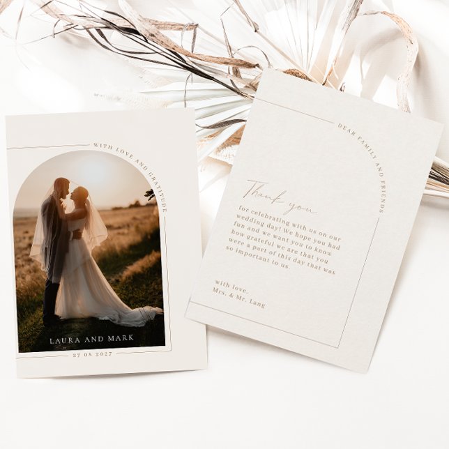 Modern Minimalist Script Arch Photo Thank You Card (Creator Uploaded)