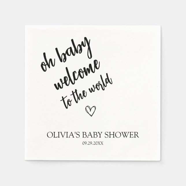 Modern Minimalist Script Baby Shower Napkins (Front)
