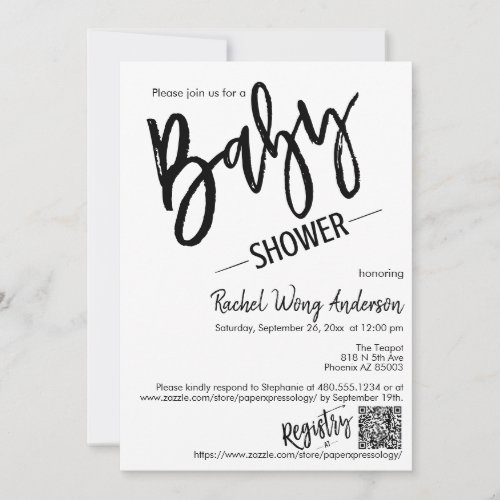 Modern Minimalist Script Baby Shower QR Code Invitation