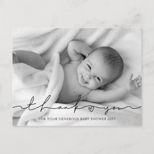 Modern minimalist script Baby shower thank you Postcard