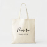 Modern Minimalist Script Bachelorette Bridesmaid  Tote Bag<br><div class="desc">This Bridesmaid custom design tote bag feature is a handwritten script typography. You can easily personalize the name and title or add your custom message. This is perfect elegant accessory for a bridesmaid proposal or bachelorette party!</div>