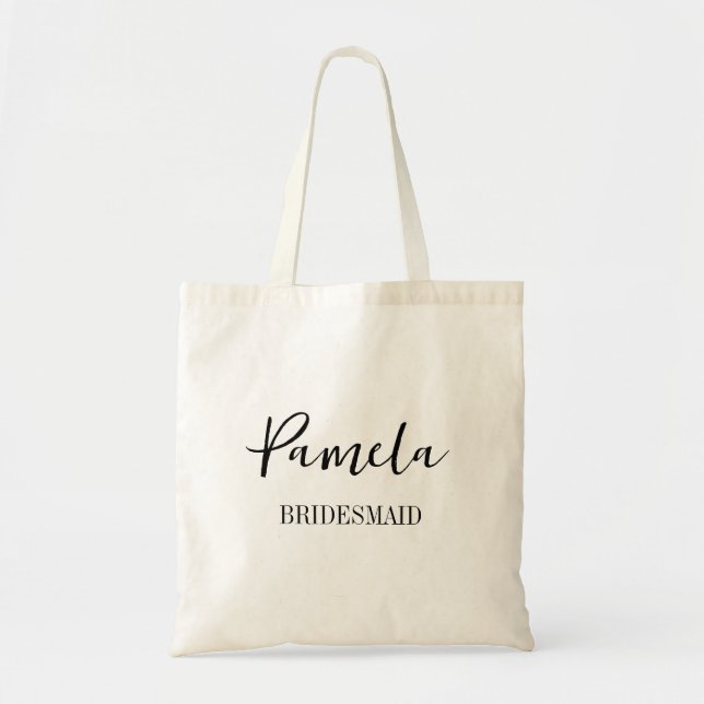Modern Minimalist Script Bachelorette Bridesmaid  Tote Bag (Front)