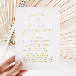 Modern Minimalist Script Baptism Foil Invitation