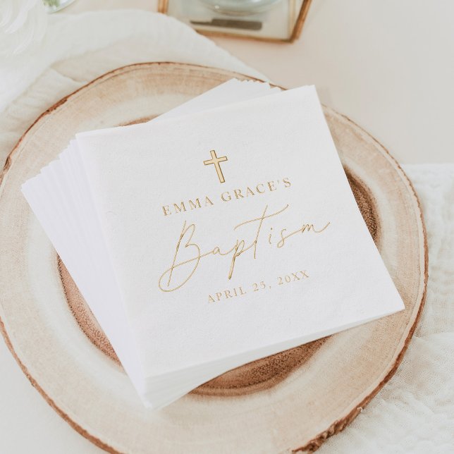 Modern Minimalist Script Baptism Foil Napkins (Creator Uploaded)