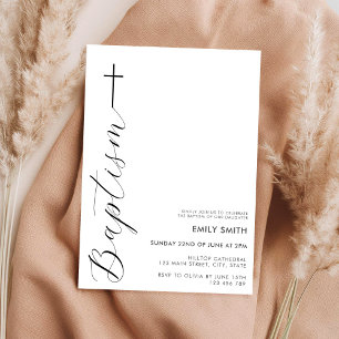 Modern Minimalist Script Baptism Invitation